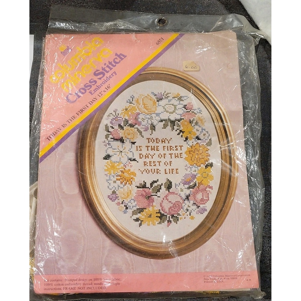 Vintage Columbia Minerva Cross Stitch Embroidery Kit 6551 Today Is The First Day